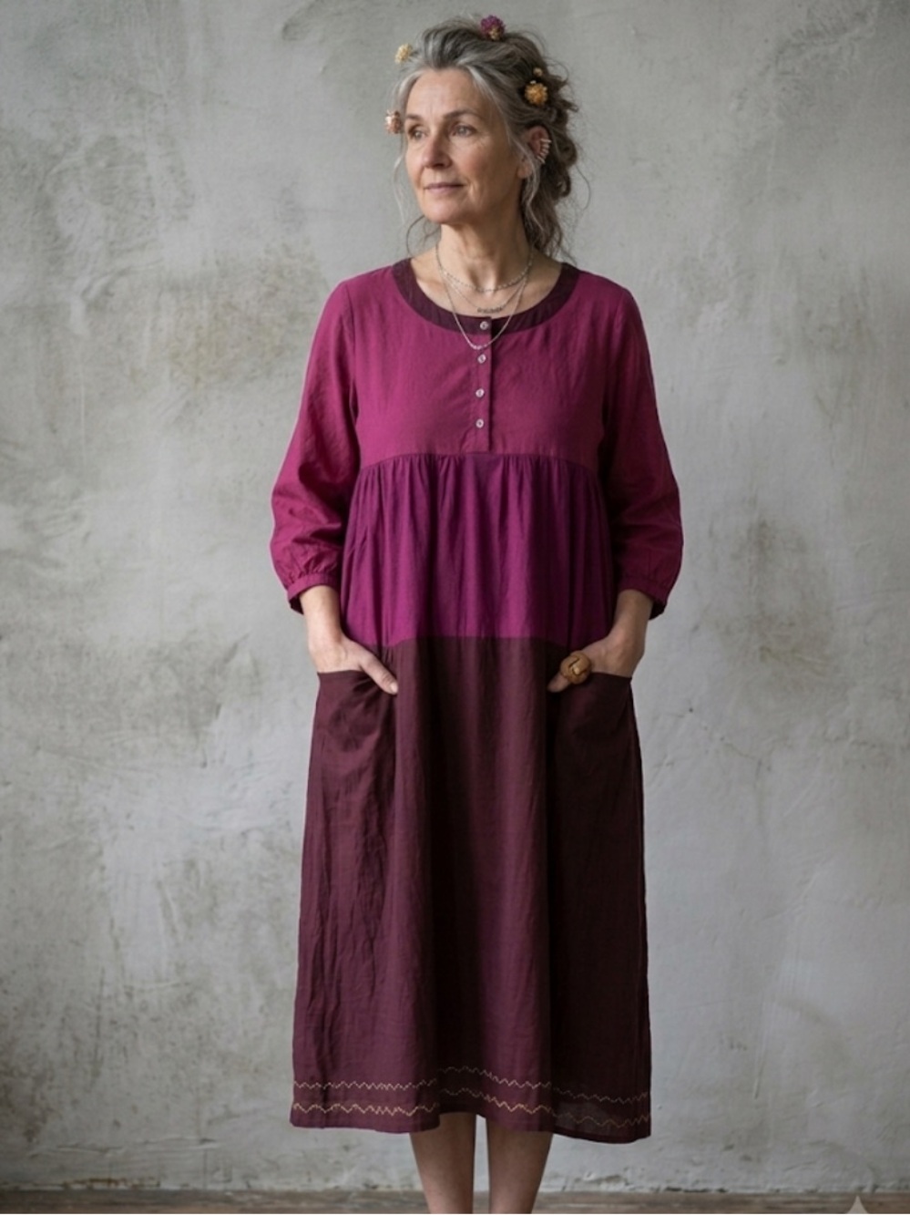 Gudrun Sjoden Color block Lagenlook Organic Cotton Dress Size Medium